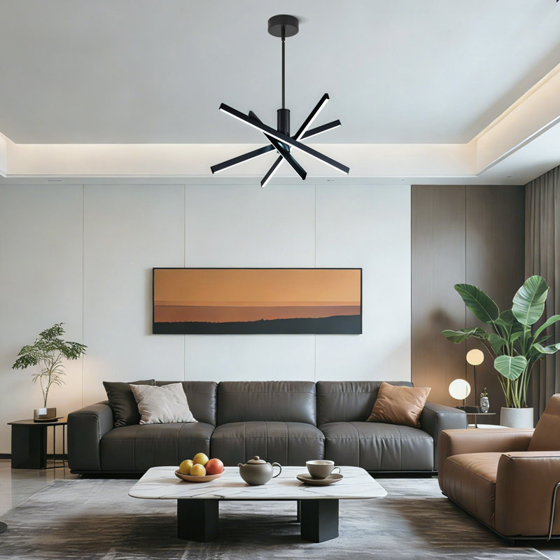 Luminaire suspendu à DEL 4 lumières avec télécommande Levona, Noir mat