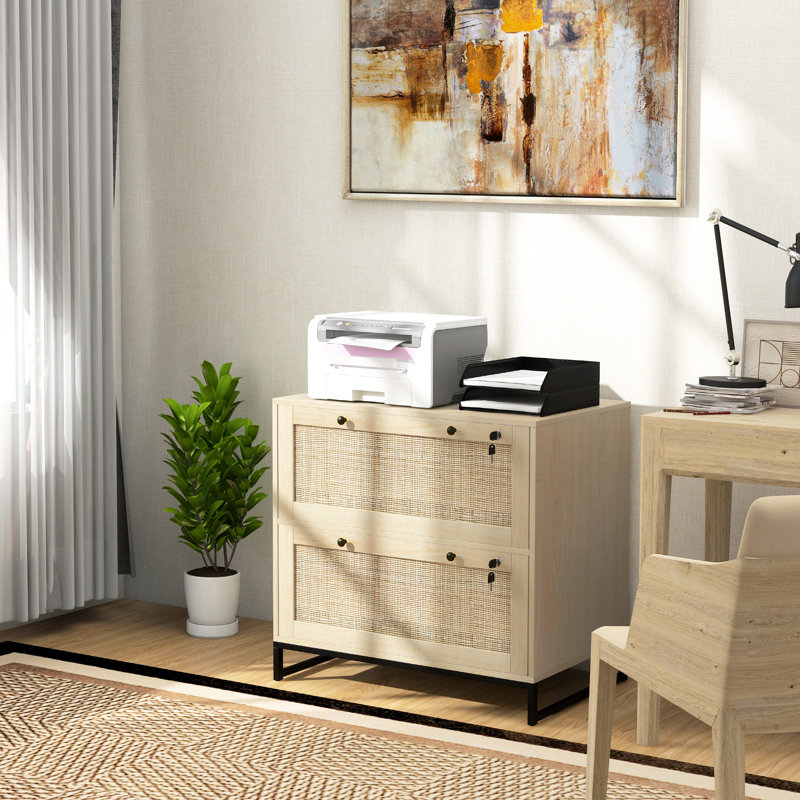 Locking File Organizer - Accented Box Adjustable Hanging Bar For Letter, A4, Legal Papers Natural Beauty Office Storage Cabinet With Lock 2 Drawer Vertical Surface, For Multiple Paper Sizes Color