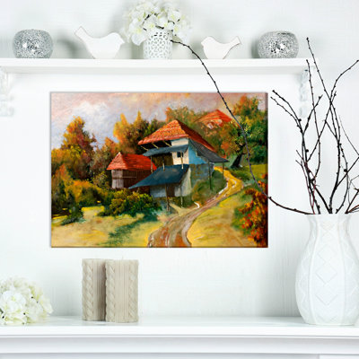 Reproduction d’art sur toile tendue paysages "village" avec old house "