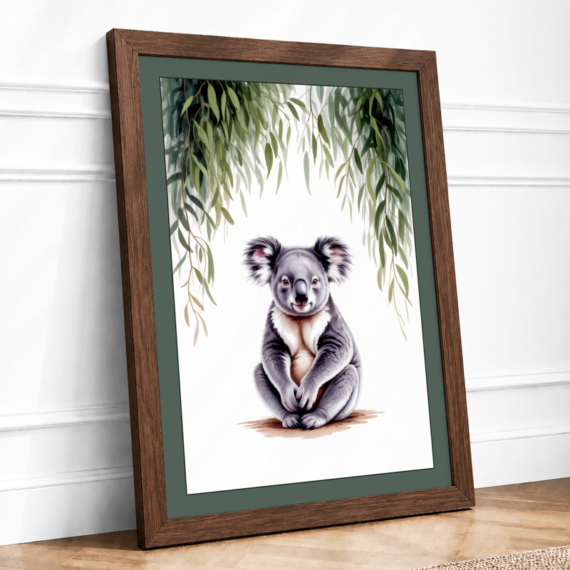 Contemplative Koala Boho - Framed Print, A4 - 29.7 x 21.0 cm, Walnut