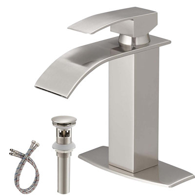 Robinet de lavabo Mosson Waterfall avec bonde escamotable et plaque de montage de 15 cm, nickel brossé