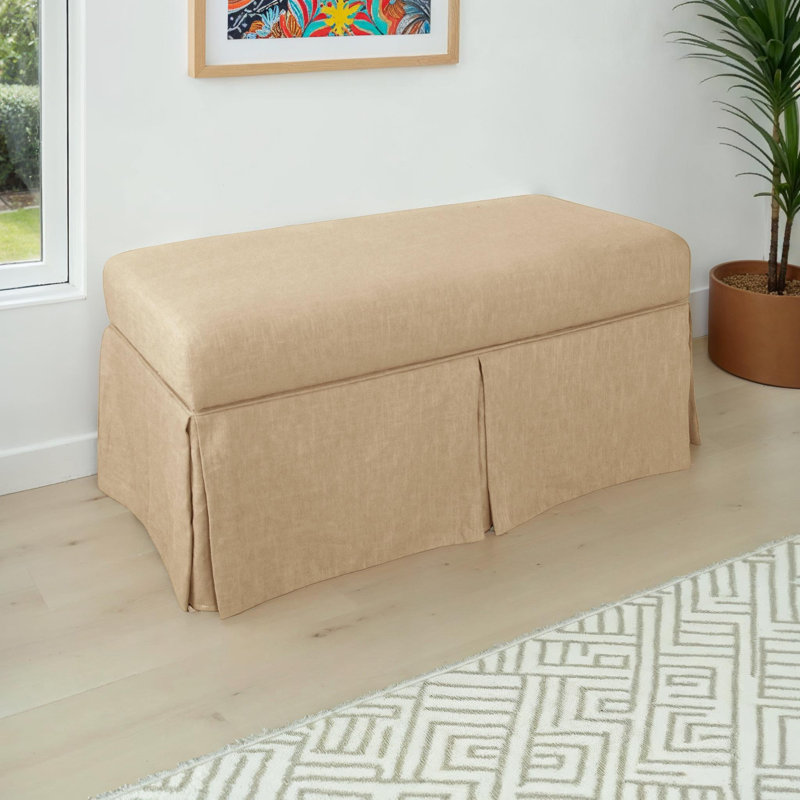 Upholstered Storage Bench, Classic Sandstone Linen