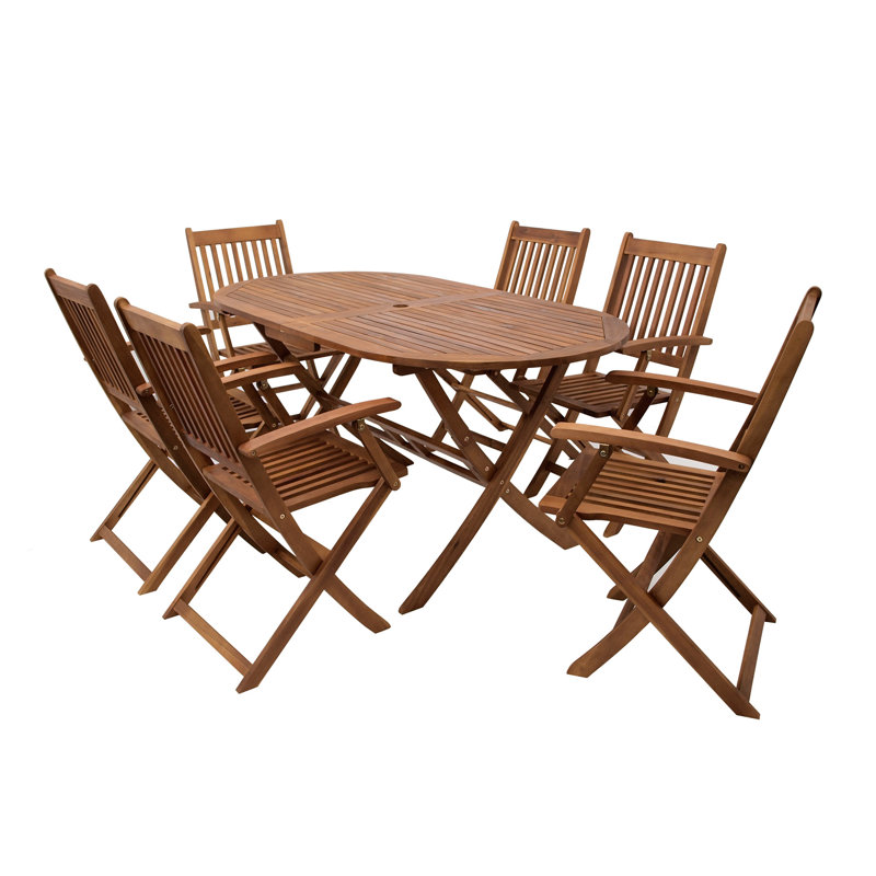 Pistache 6 - Person Acacia Patio Dining Set with Oval Table