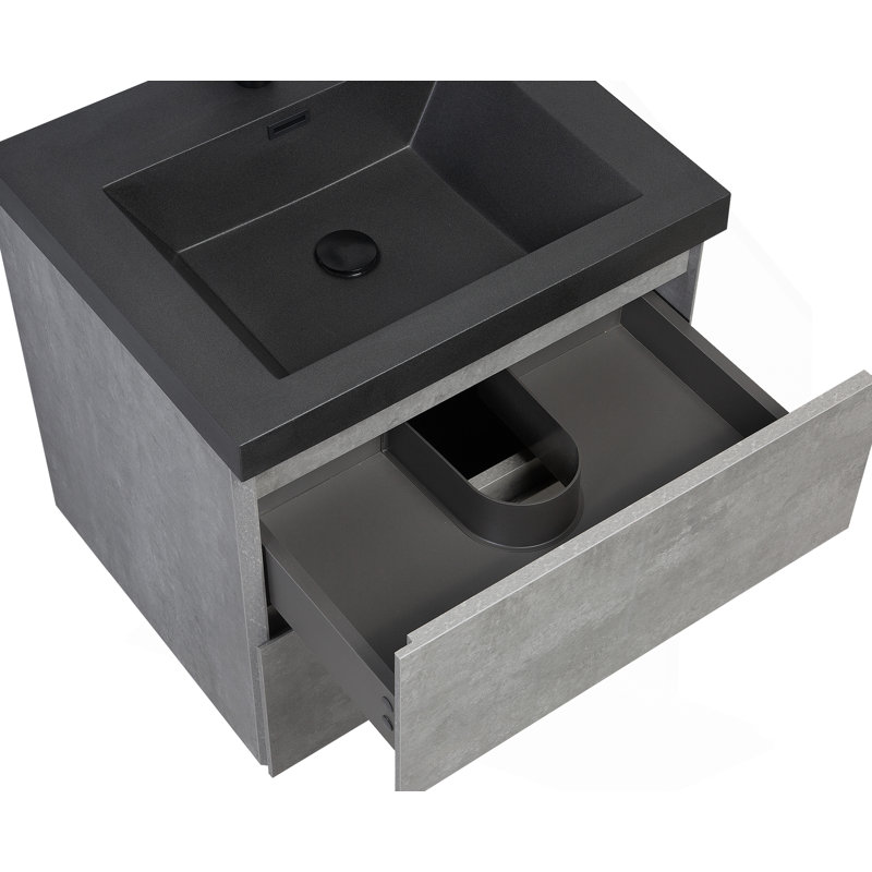 Meuble-lavabo flottant avec lavabo, conception murale pour économiser de l'espace, avec tiroirs à fermeture en douceur et lavabo de qualité supérieure pour les salles de bain modernes.