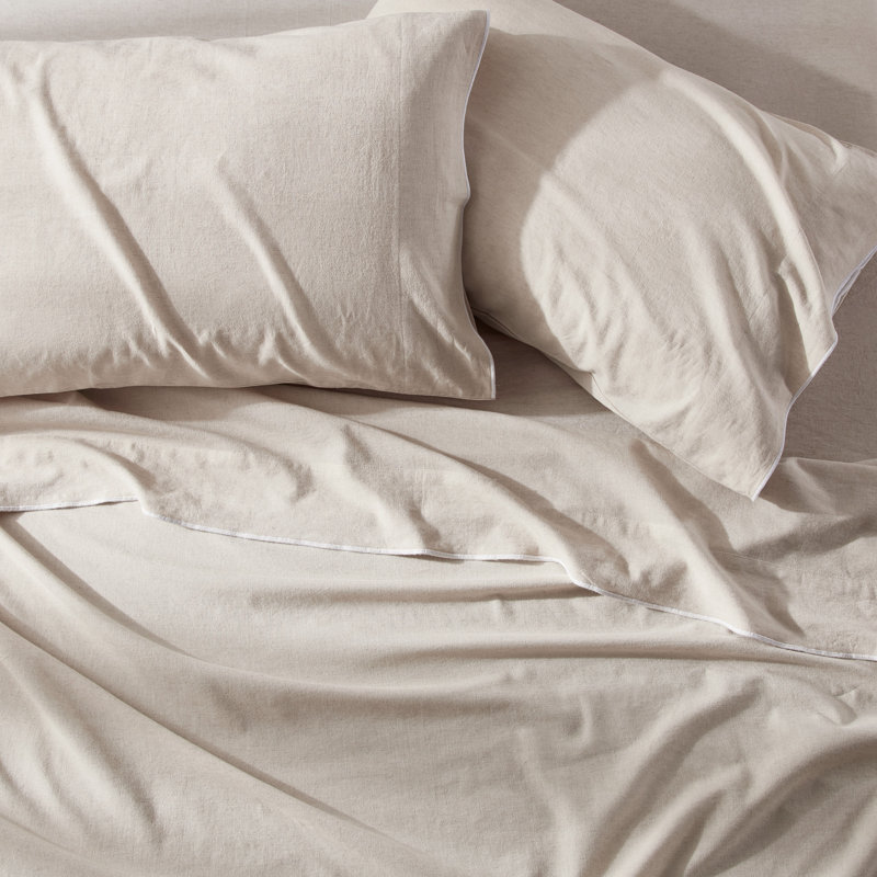 Washed Linen Cotton Blend 4 Piece Sheet Set, Linen, Queen Sheet Set with 2 Pillowcases
