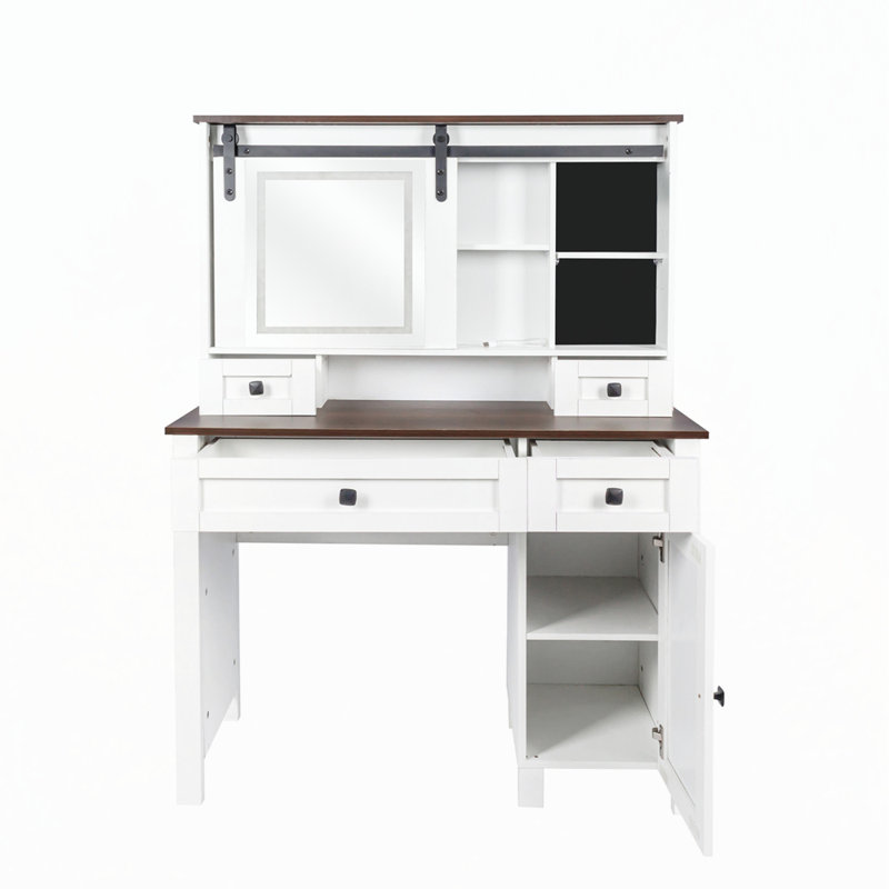 Meuble-lavabo de ferme avec miroir et lumières DEL réglables, rangement spacieux pour les cosmétiques et les bijoux, idéal pour la chambre à coucher