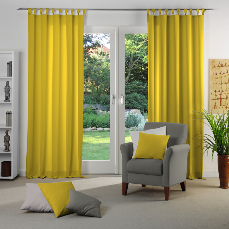Polyester Blackout Tab Top Curtain Panel, 142cm Width x 345cm Drop, Yellow