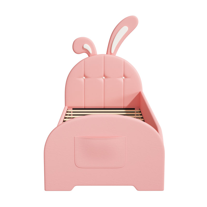 Upholstered Bed With Rabbit Shaped Headboard, Pink