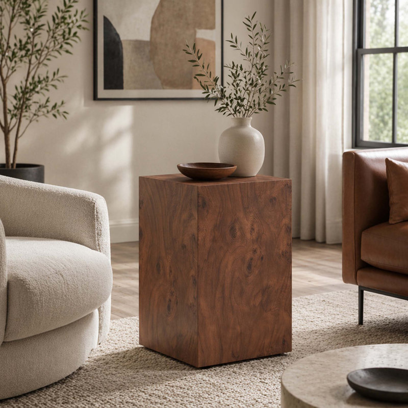 Table basse d'appoint en placage de noyer et en panneau de fibres à densité moyenne de qualité supérieure, 11,8 po x 11,8 po x 19,7 po, aucun article supplémentaire inclus