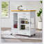 Chariot pour îlot de cuisine blanc polyvalent avec plateau en bois de noyer, armoire de rangement sur roulettes et plusieurs tiroirs