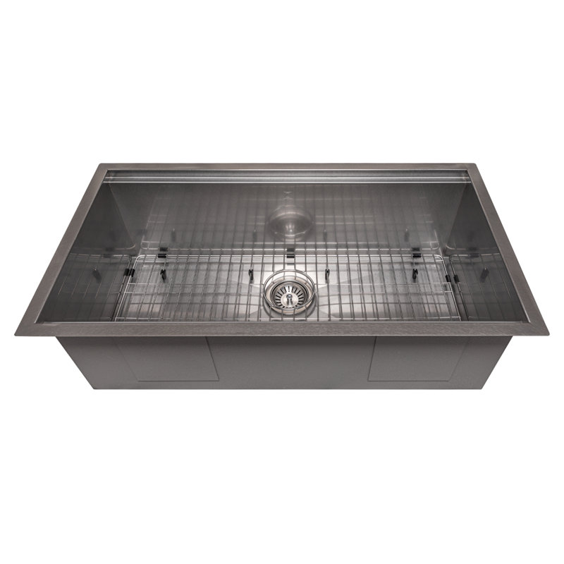ZLINE 33" Garmisch Undermount Single Bowl Fingerprint Resistant Stainless Steel Kitchen Sink with Bottom Grid and Accessories