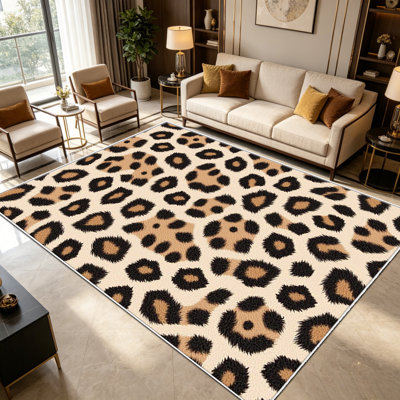 Tapis 1PC beige à motif de fourrure léopard, élégant tapis décoratif polyvalent, facile à nettoyer et à entretenir, pièce de mobilier idéale pour la chambre à coucher, le salon, le couloir, l'entrée, le dortoir et le bureau afin de rafraîchir l'ambiance intérieure de votre maison