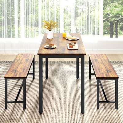 3-Piece Dining Table Set,Industrial Design Space-Saving Dining Set w/Durable Metal Frame by Winston Porter