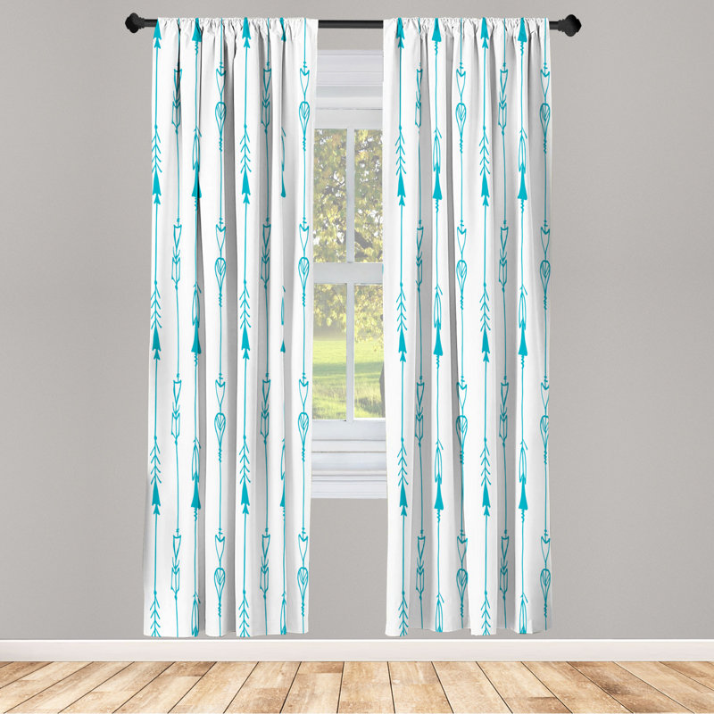 Microfiber Arrow Semi-Sheer Rod Pocket Curtain Panels, 28" W x 84" L, White/Blue/Beige