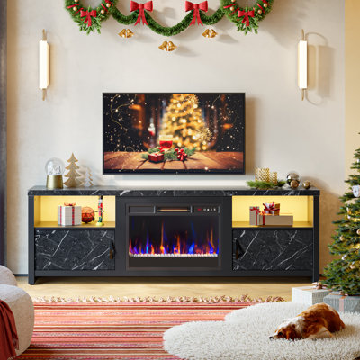Brahma 70 inch Fireplace TV Stand for TVs up to 75,Entertainment Center with LED Lights and Storage Cabinets,TV Console with Electric Fireplace Inclu