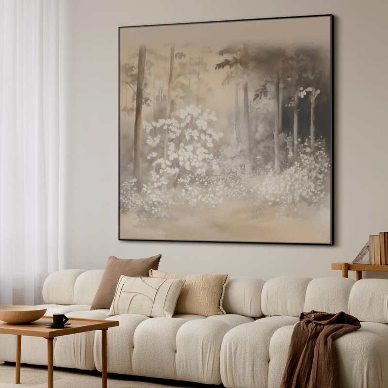 Très grande reproduction d'art sur tissu - Brume de forêt florale décorative pour le salon ou la chambre à coucher - «Assemblage requis du cadre (cadre non fini)»