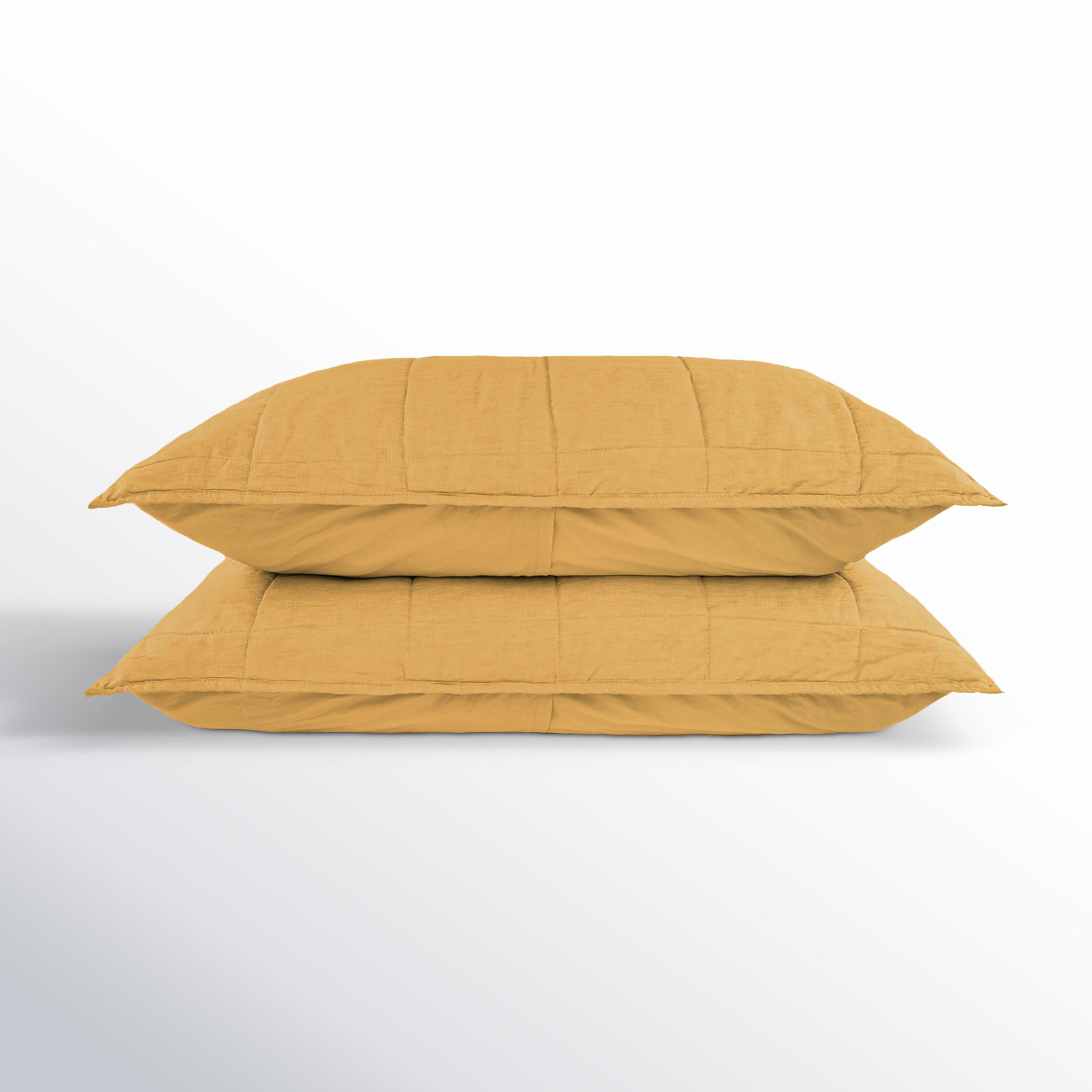 French Linen Box Stitch Quilted Sham Set, Queen, Honey