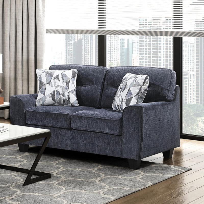 Causeuse en tissu de chenille durable avec coussins décoratifs, meubles de salon contemporains bleus, 1 pièce