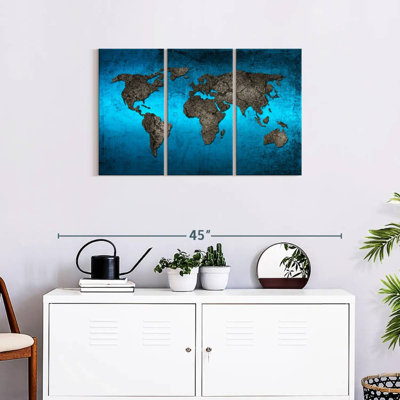 Carte du monde océanique sur toile, ensemble de 3 pièces