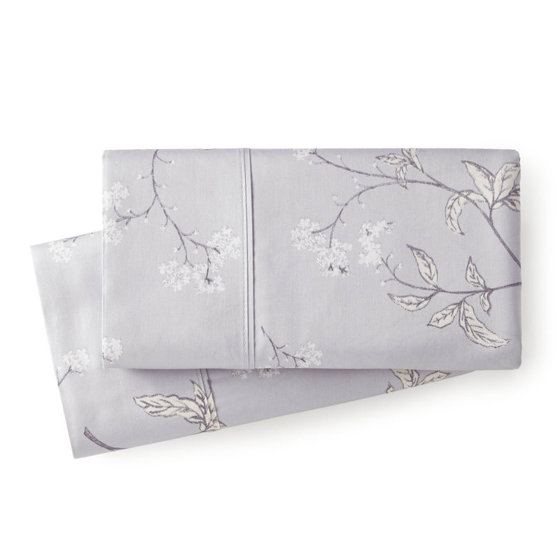 Tabor Myosotis Scorpiodes 300 Thread Count 100% Long Staple Cotton Sateen Two Pillow Cases, Queen, Gray