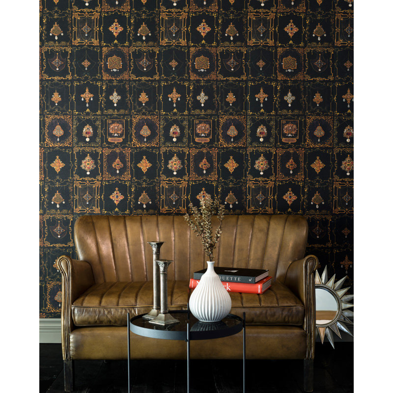 Renascimento Geometric Wallpaper Roll, Gold/Black