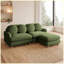 Canapé confortable 3 places en chenille, avec assise profonde, 4 coussins décoratifs, pouf amovible et structure en bois massif. Parfait pour le salon ou la chambre. Couleur : vert.