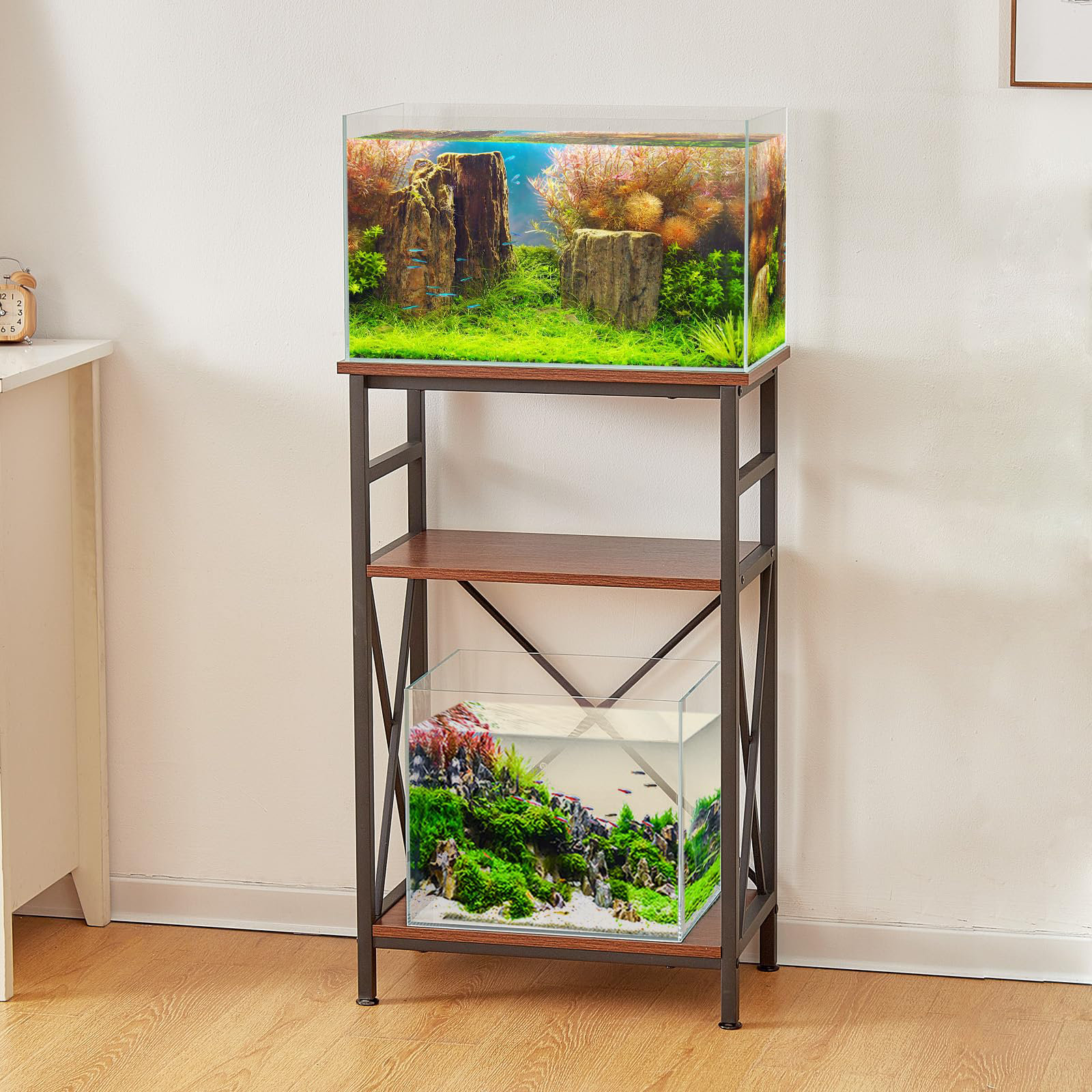 17 Stories Wilborn 10 Gallon Fish Tank Stand With Shelf, 3-Tier Heavy ...