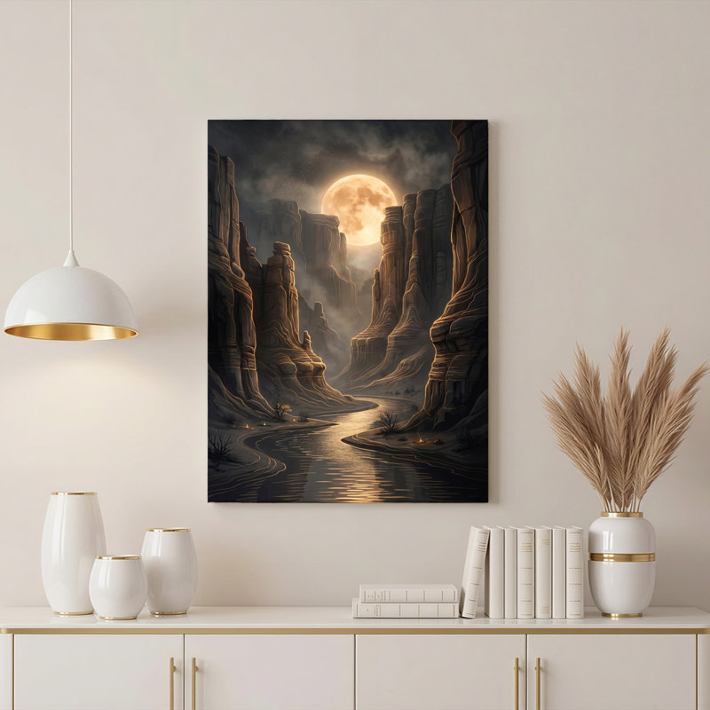 Art mural sur toile Gallery Wrap pour le salon, la chambre à coucher, le bureau ou le vestibule - décoration murale décorative avec canyon au clair de lune