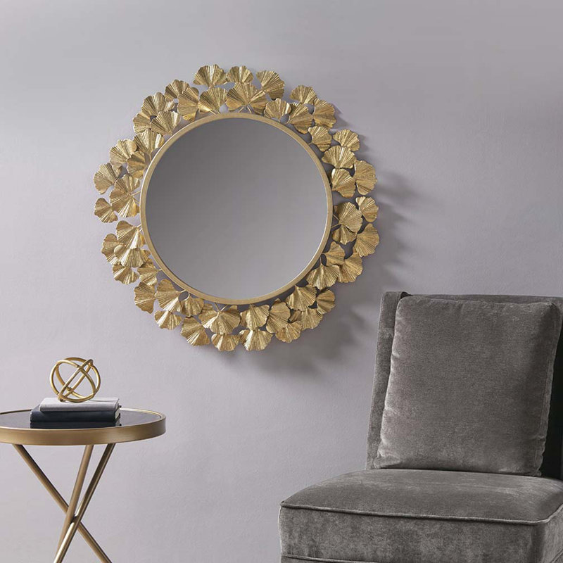 Miroir mural rond 30,5 "Gingko, Doré