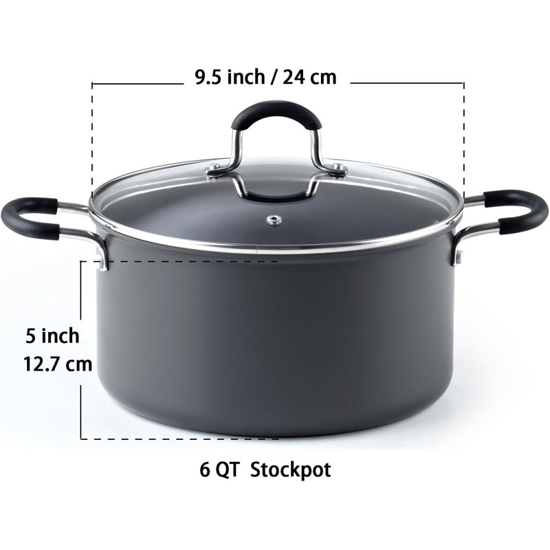 6-Quart Black Aluminum Nonstick Dutch Oven with Glass Lid