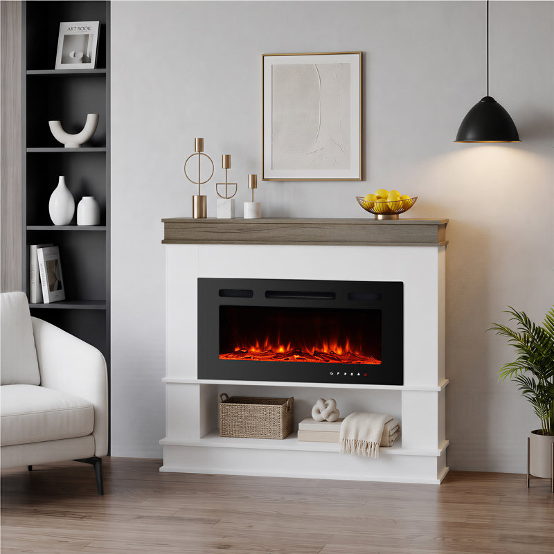 49“ Electric Fireplace with Mantel, Ultra Thin Fireplace Insert, 12 Color Changing Flame, 5 Brightness Levels, 750W/1500W Heater, Remote Control, 1-8H Timer & Overheat Protection