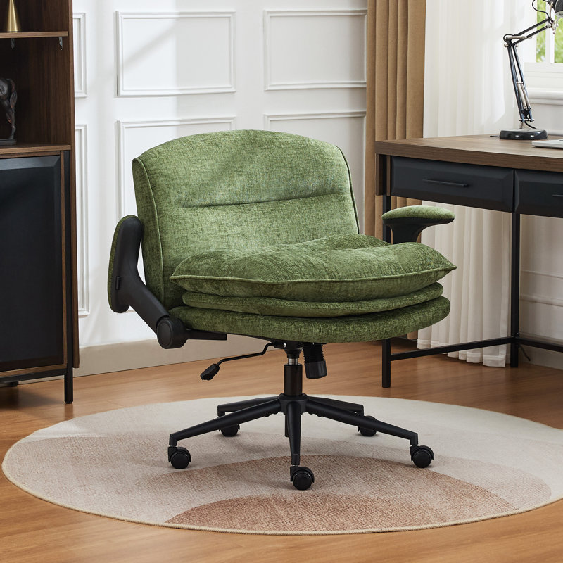 28"W Wide Office Chair with 7.2" Thick Seat, Flip-Up Arms, Adjustable Height & Tilt, Green