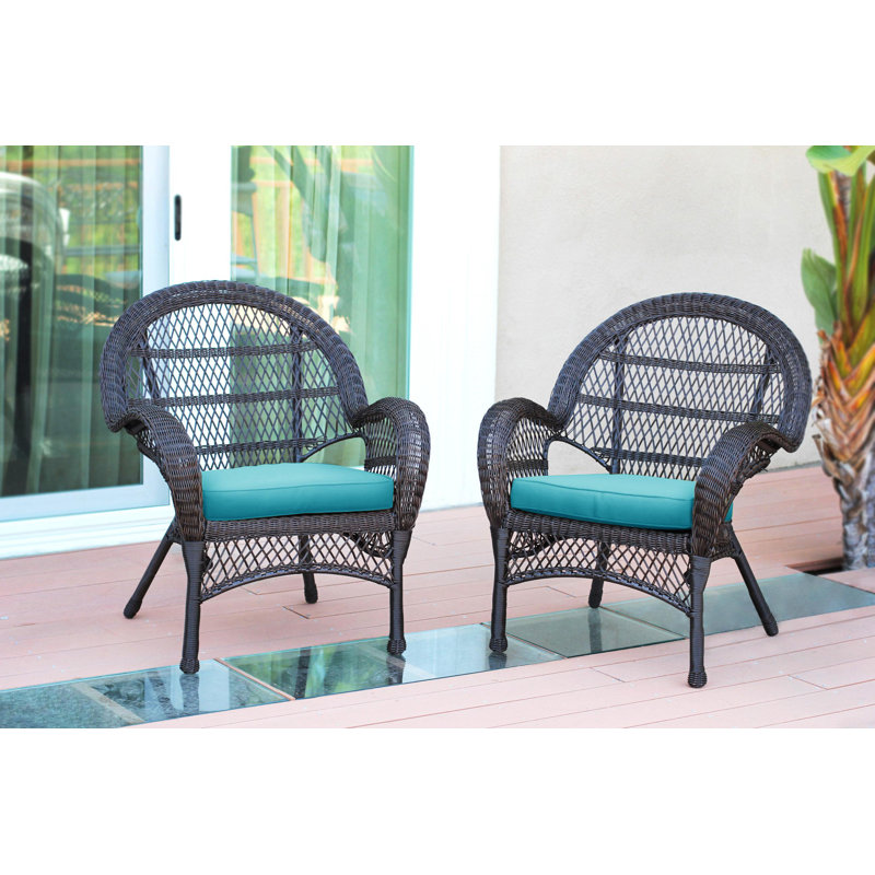 Maltby Wicker Outdoor Lounge Chair, Espresso, Sky Blue