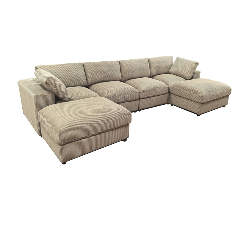 Canapé modulaire réversible en velours côtelé, Velours côtelé chameau, H 33 po x l 132 po x P 94 po
