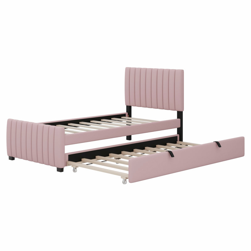 Lit plateforme tapissier avec lit gigogne, Rose