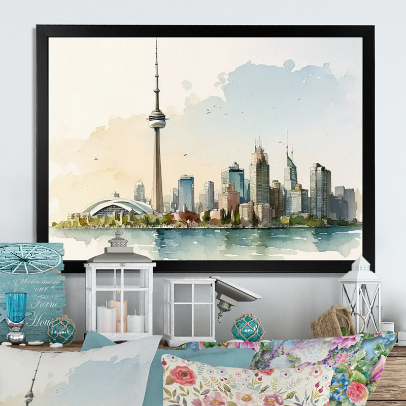 Toronto Skyline II - reproduction sur toile, Impression noire sur toile encadrée, L 20 po x H 12 po