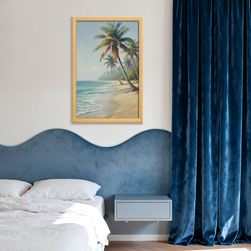 Plantes et fleurs, plage tropicale, palmiers, vagues de l'océan, ciel de sable, H 18 po x l 12 po, Toile tendue