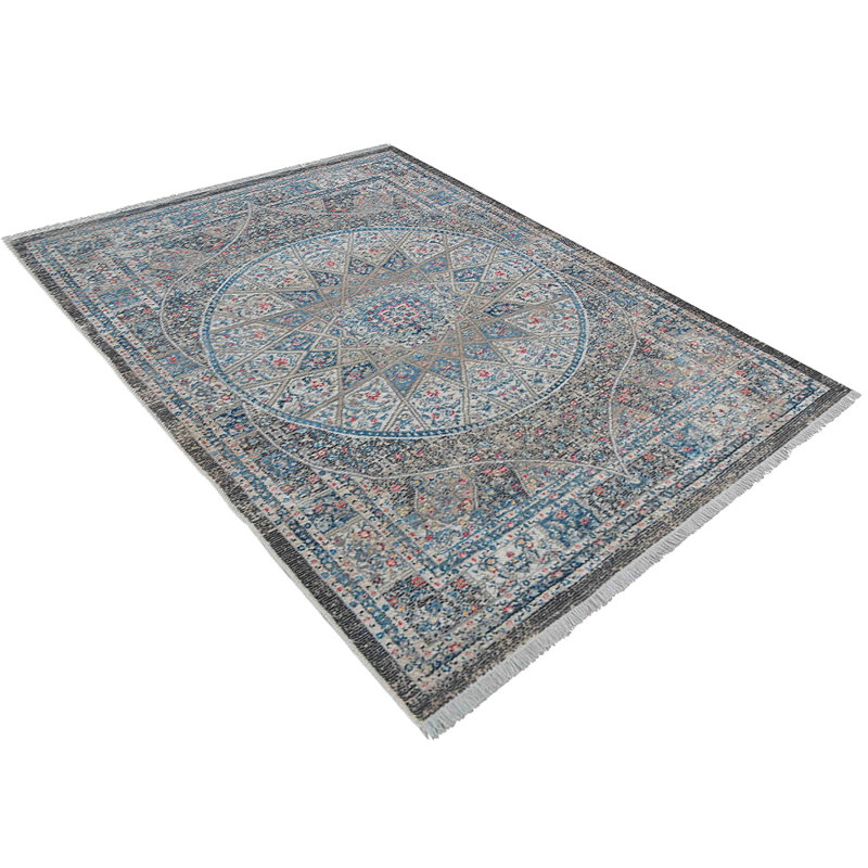 Beier Area Rugs for Living Room Bedroom, Machine Washable Rug, Indoor Floor Machine Woven Cross weave Polyester Area Rug – Gray & Blue Color | Oriental Design
