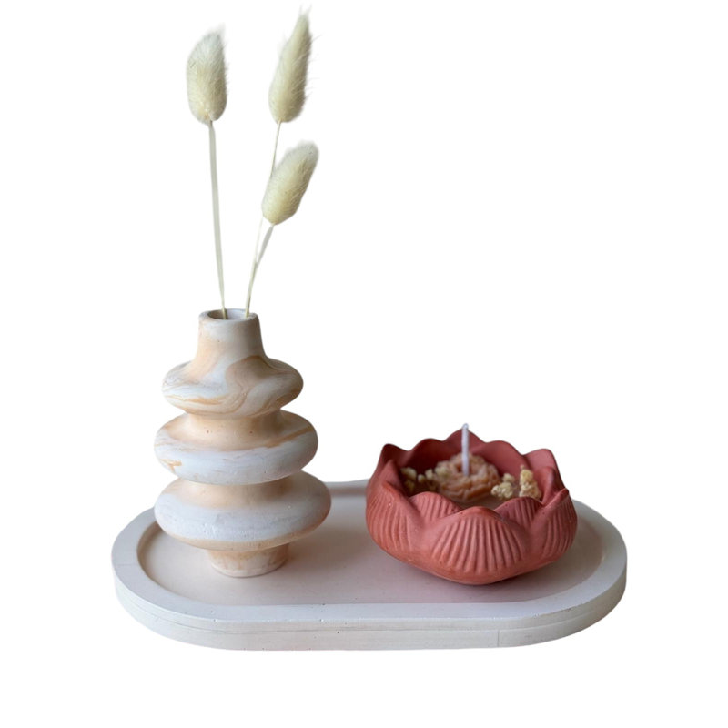 Elegant 3-Piece Candle Set, Pink & White, 4.7 x 2.8 x 2.8 inches | 100% Concrete Holders, Soya Candles 3.1 x 2.0 x 3.1 inches | Chic Home Décor for Relaxing Ambiance, Perfect for Gifts & Special Occasions