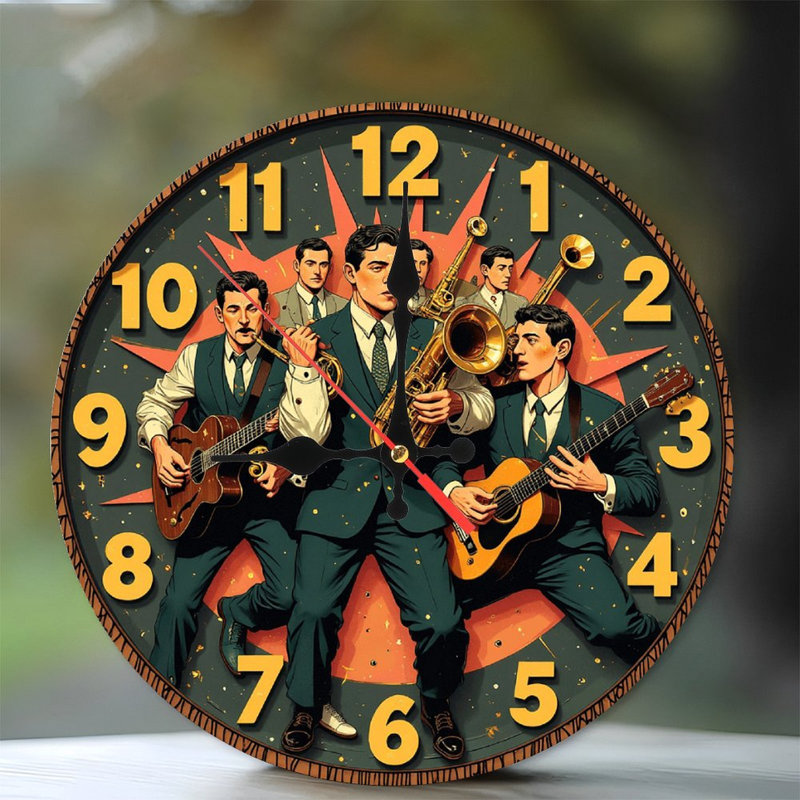 Vintage Jazz Band Clock Wall Art