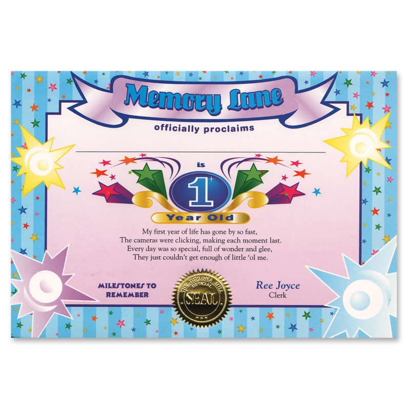 1 Year Old  Certificate