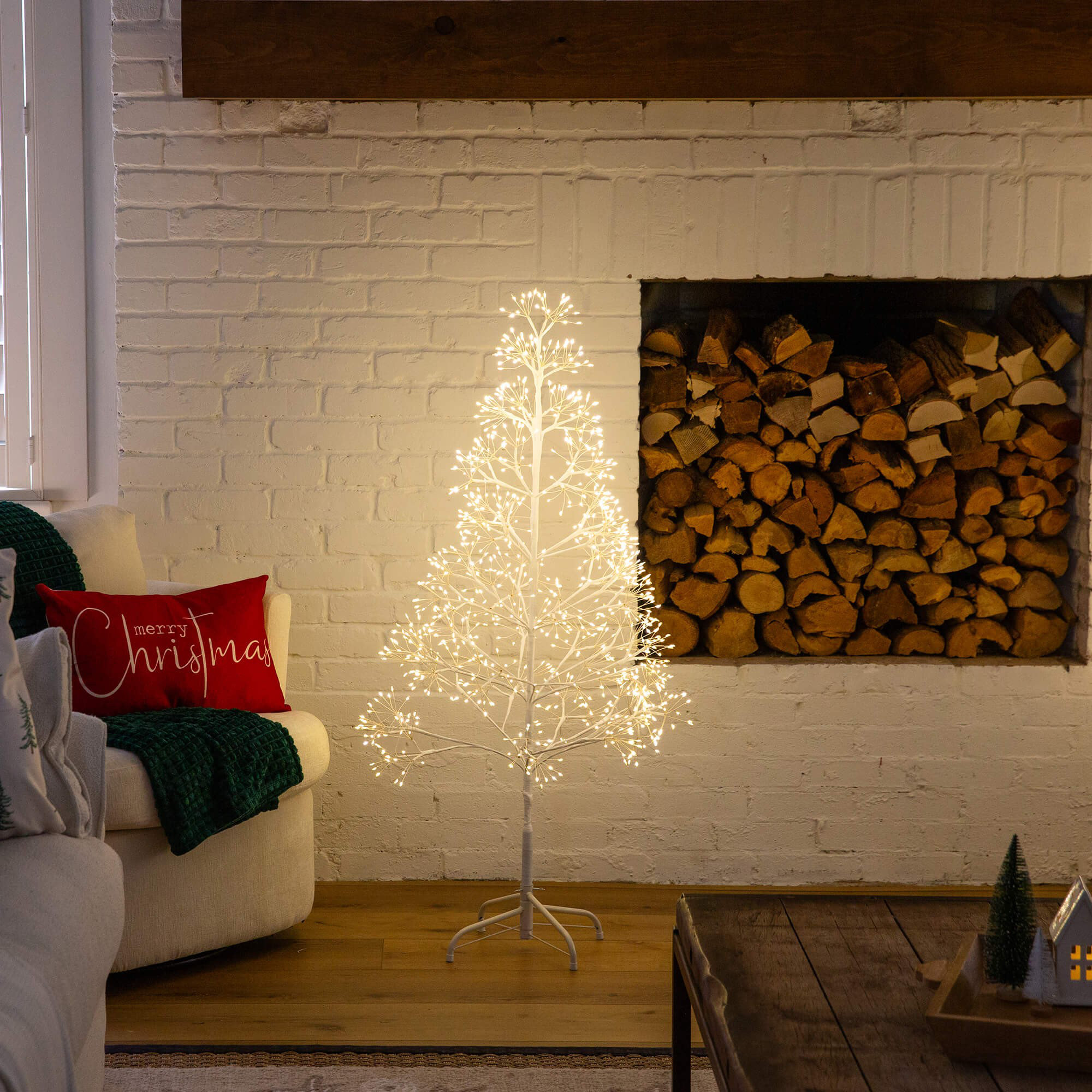 6Ft. Pre-Lit Artificial White Starburst Tree With 1680 Fairy Warm White LED Lights, 4" H x 24" W x 14" D