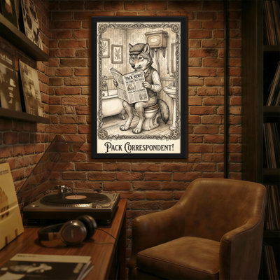 Bath & Laundry Wolf lisant le journal sur la toilette