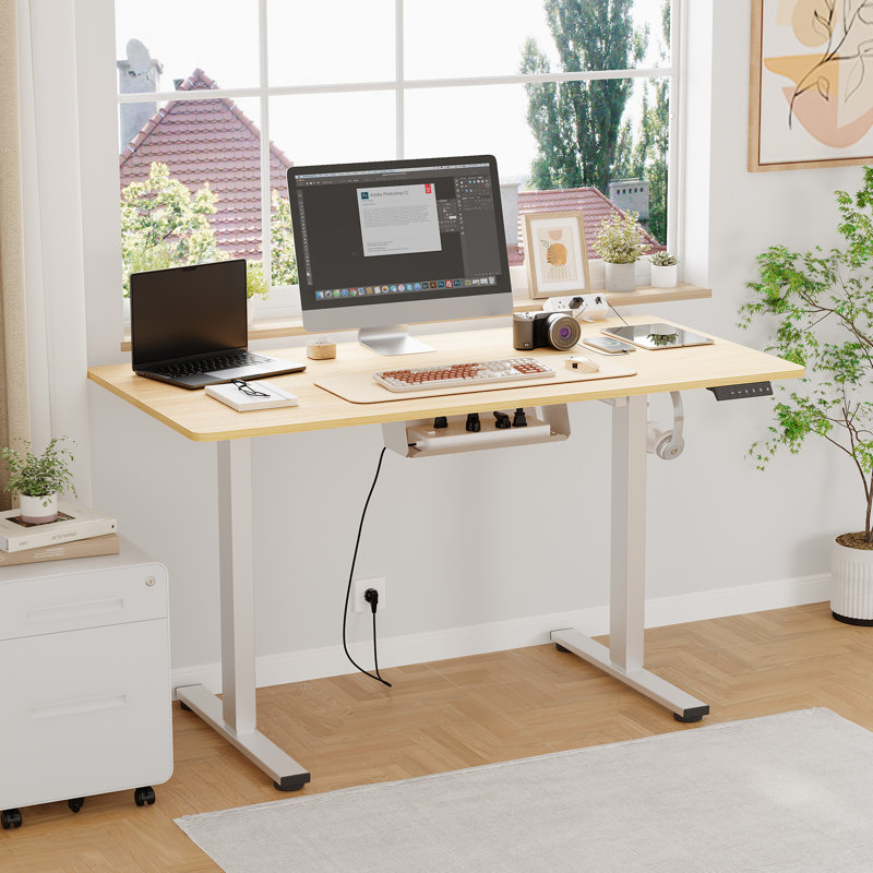 Mancheer Home Office Height Adjustable Standing Desk with USB Ports and Cable Management Tray, 28.7" H x 47.3" W x 23.7" D