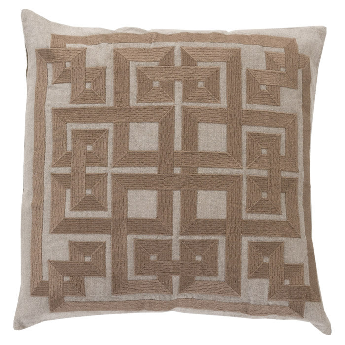Coussin décoratif en lin, Avoine / wengé / brun varech, H 20 po x l 20 po x P 4 po, Duvet