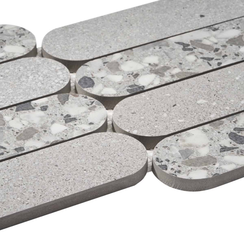 Kobe 2x8 Fish Scale Matte Terrazzo Look Porcelain Mosaic Tile, Smoke Gray