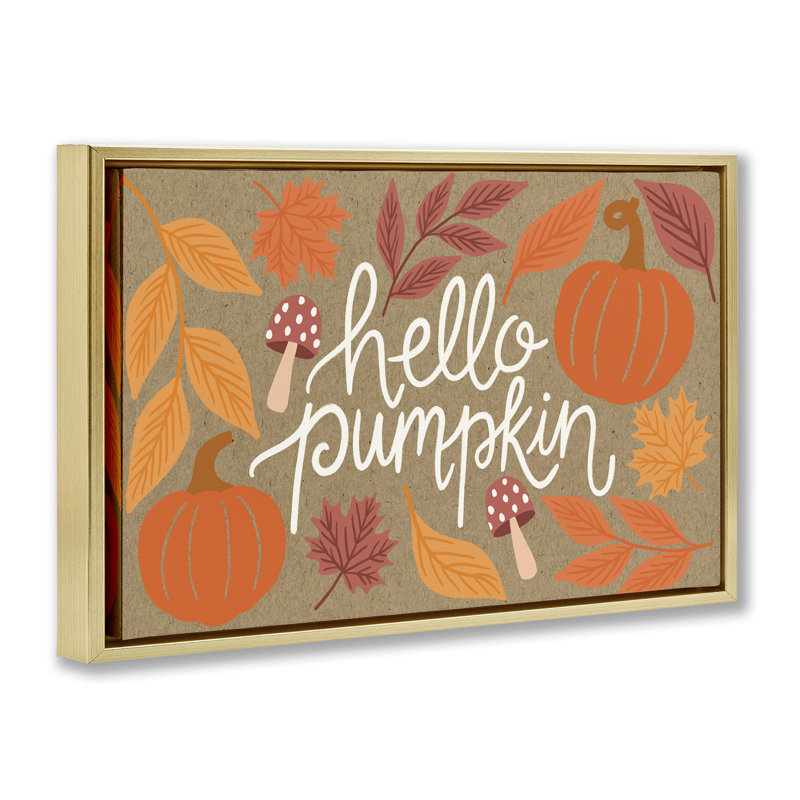  Rustic Hello Pumpkin Canvas by Taylor Shannon Designs, 21" H x 31" W, Metallic Gold Floater Frame