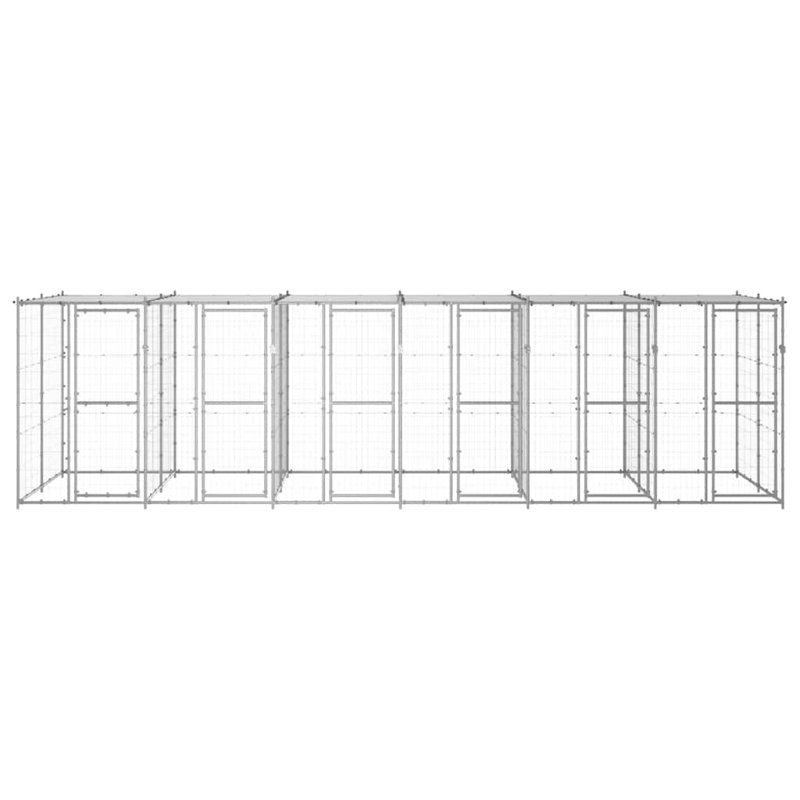 Chenil pour chien en acier galvanisé Vidaxl, PE 130,1 pieds carrés Durable, Argent argent, H 70,9 po x l 259,8 po x P 86,6 po