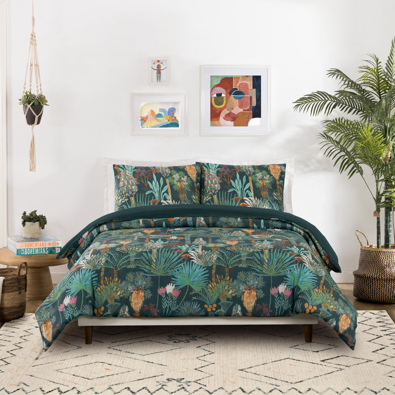 Phoenix Tropical Multicolor Cotton Queen Duvet Cover Set
