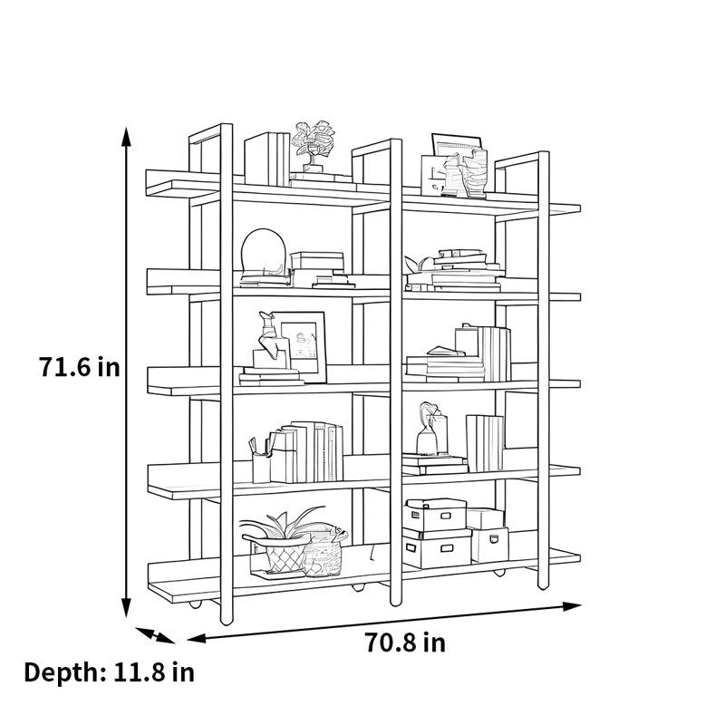 A versatile and fashionable bookcase, (5 Shelves) 71.6"H x 70.8"W x 11.8"D